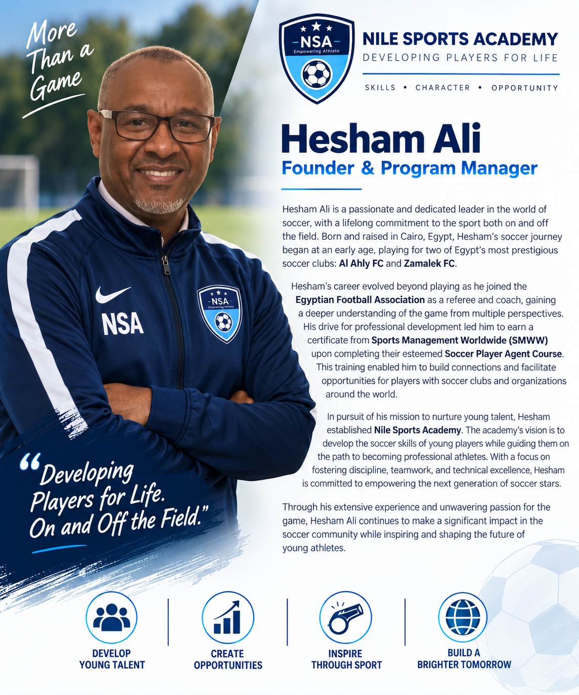 Hesham Ali, Founder and Program Manager of Nile Sports Academy
